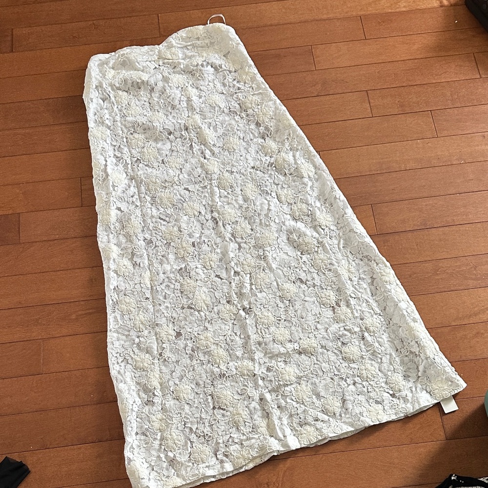 Commense Strapless White Lace Dress